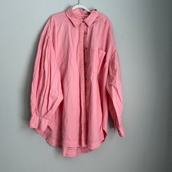 Free People We The Free Happy Hour Poplin Top Oversized Long Sleeve Pink Large - Picture 3 of 11